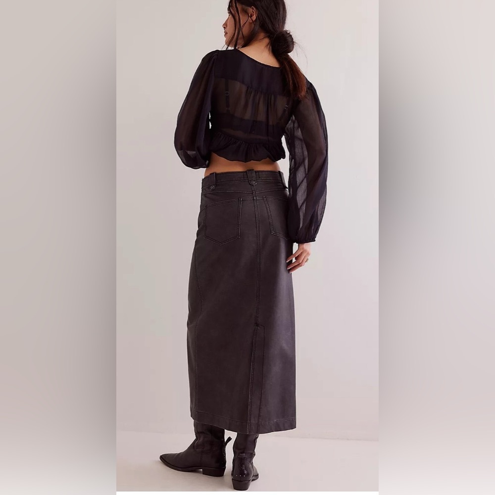Free People We The Free Astoria Vegan Maxi Skirt. NWT. Charcoal - Picture 3 of 5